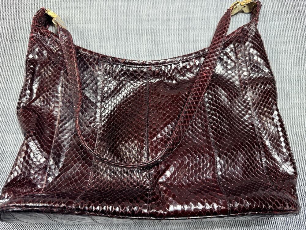 Morris Moskowitz Vintage Burgundy Genuine Snakeskin Shoulder Bag W/Zipper Pulls